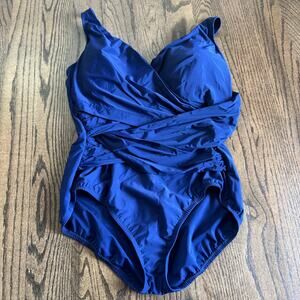 Lands End Womens Navy Blue Slimming One Piece Swim Suit Plus Size 16W DDD